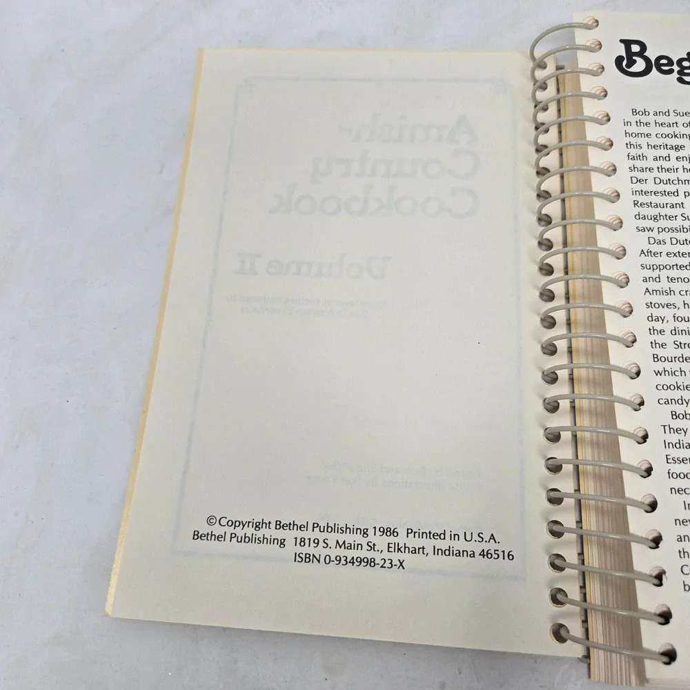 Amish-Country Cookbook Volume II Das Dutchman Essenhaus Spiral 1986 Bethel Pub
